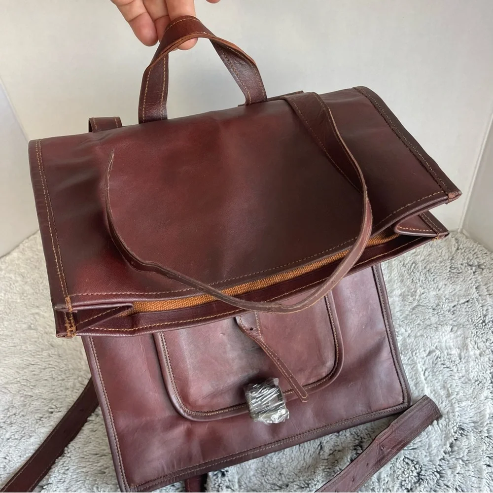 Roll Top Backpack Rucksack Rolling Bag Travel Bikers Genuine Leather Bag
