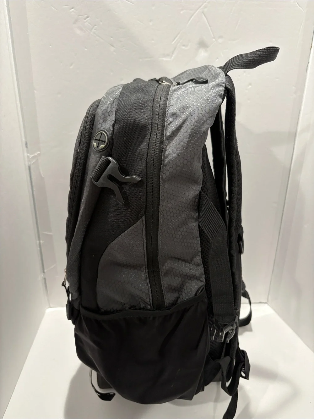 RBX Black and Gray Hex-Pattern Backpack with Front Zipper
