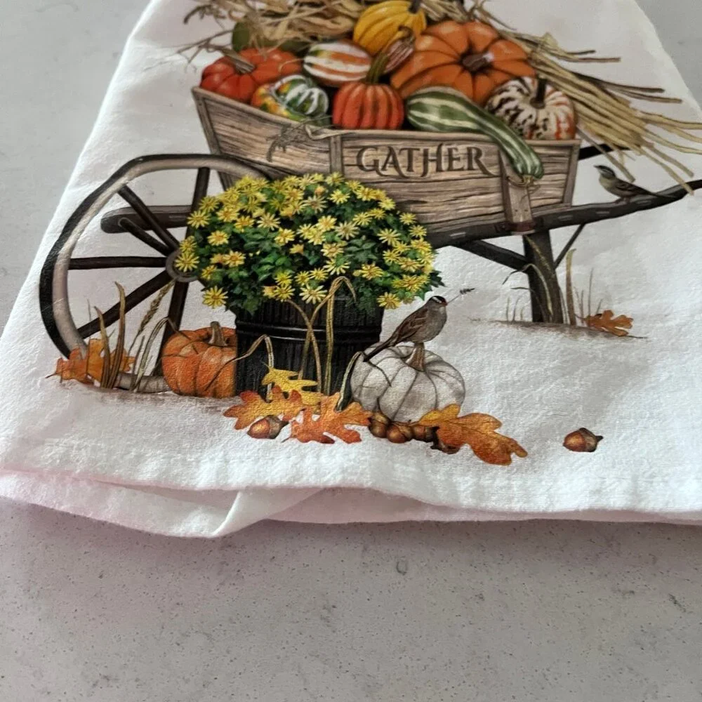 NEW 2 Kitchen Tea‎ Dish Towels “gather” thanksgiving towel 100% Cotton