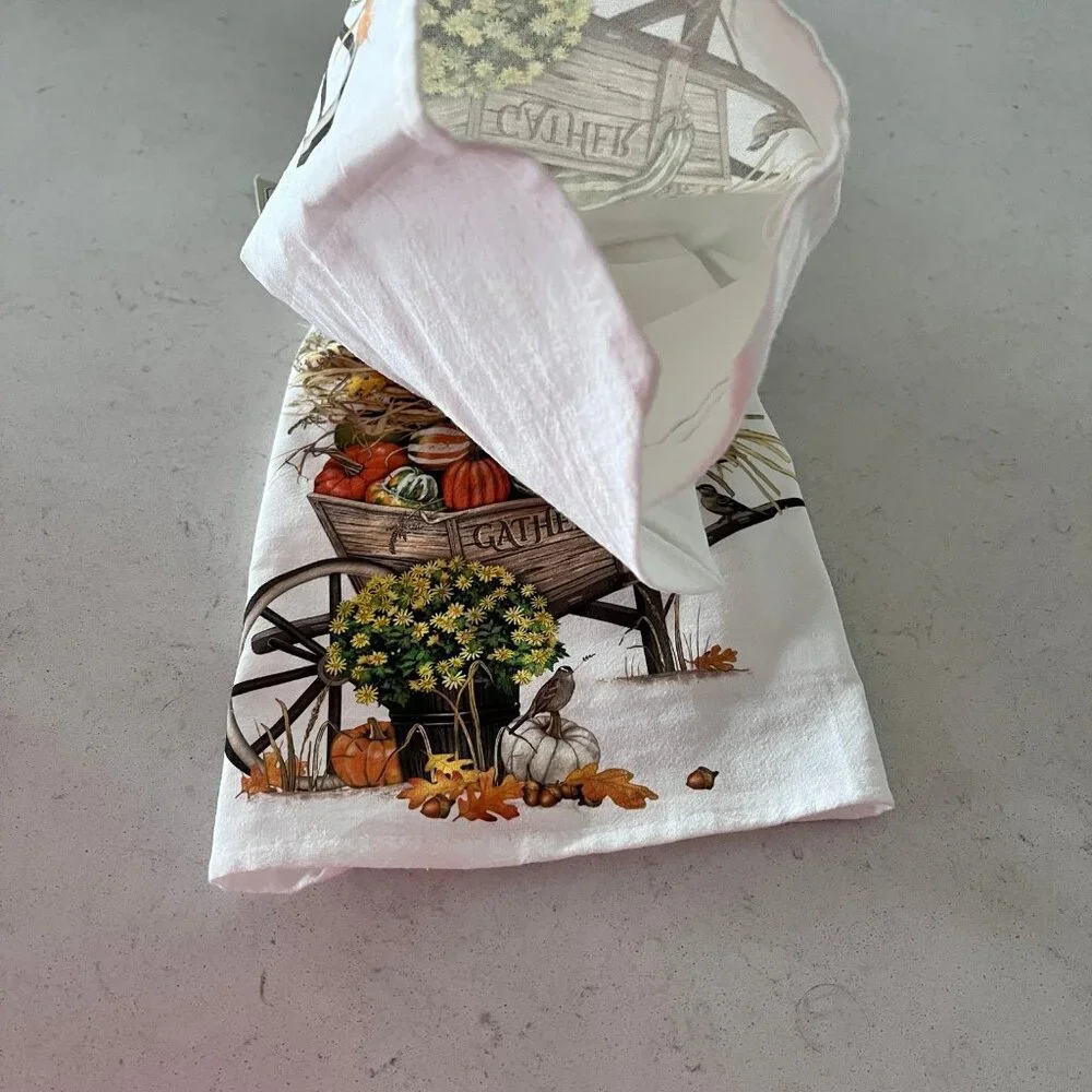 NEW 2 Kitchen Tea‎ Dish Towels “gather” thanksgiving towel 100% Cotton