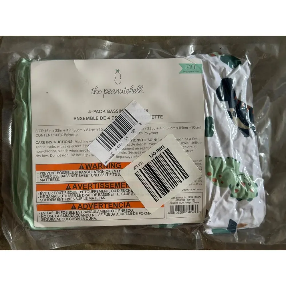 NEW! The Peanutshell Green Dino 4PC Playard Sheet Set