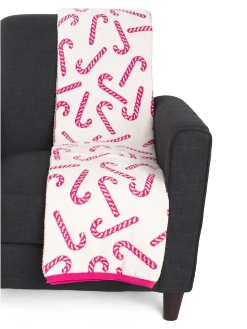 ~ Queenwest Trading Co HOT PINK CANDY CANE HAND KNITTED OVERSIZED THROW- NEW ~