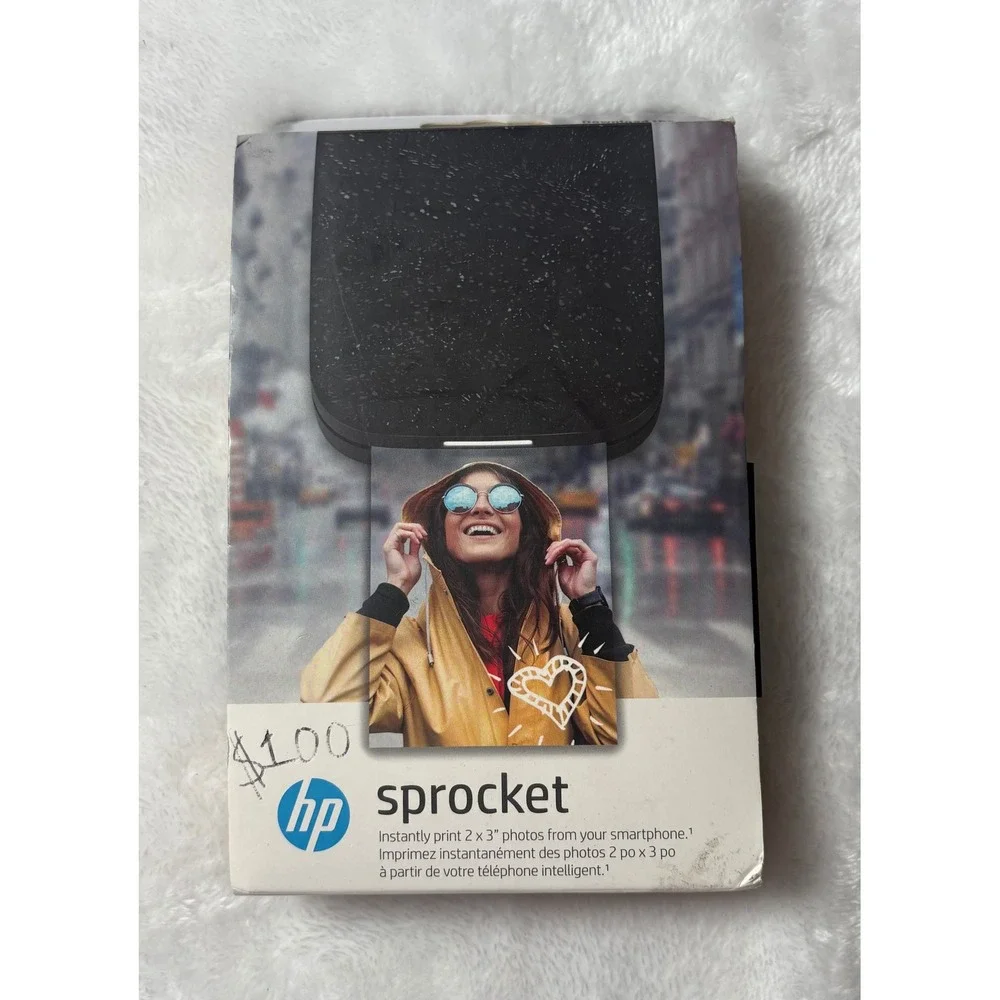 HP Sprocket Portable Photo Printer Black Noir Speckled 2x3 ZINK Bluetooth 1AS85A
