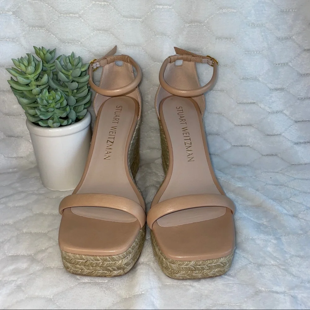 Stuart Weitzman Nude Tan Espadrille Wedge Sandals