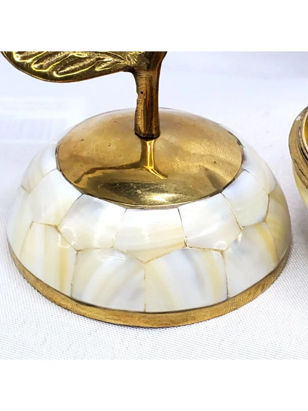 Mother Of Pearl and Brass Decorative Apple Trinket Box Lid And Leaf Accent