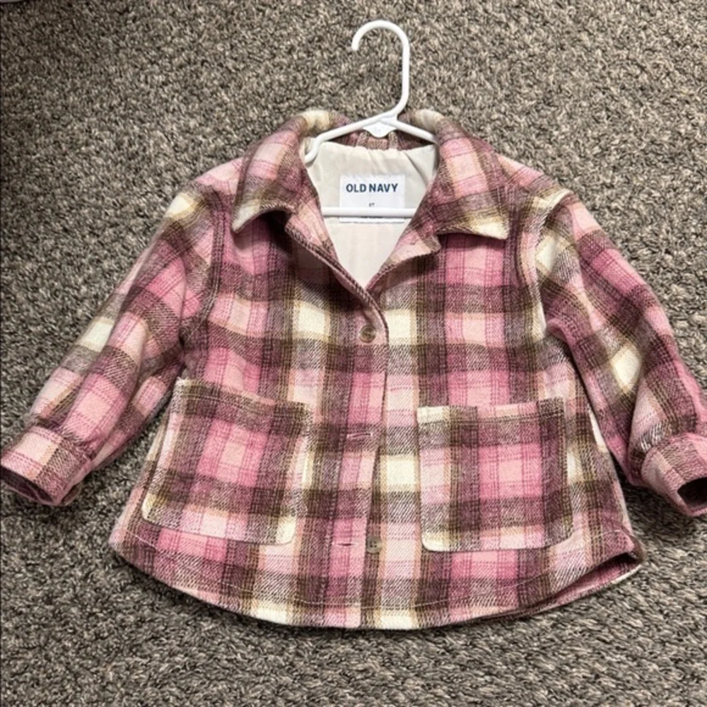 Old Navy Pink and Brown Plaid Coat 2t