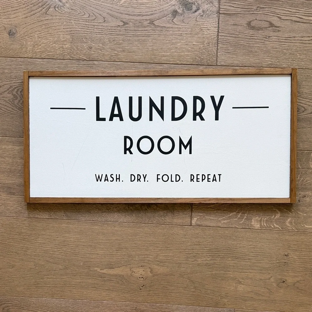 Laundry Room Sign - White and Natural Wood 25inx12in