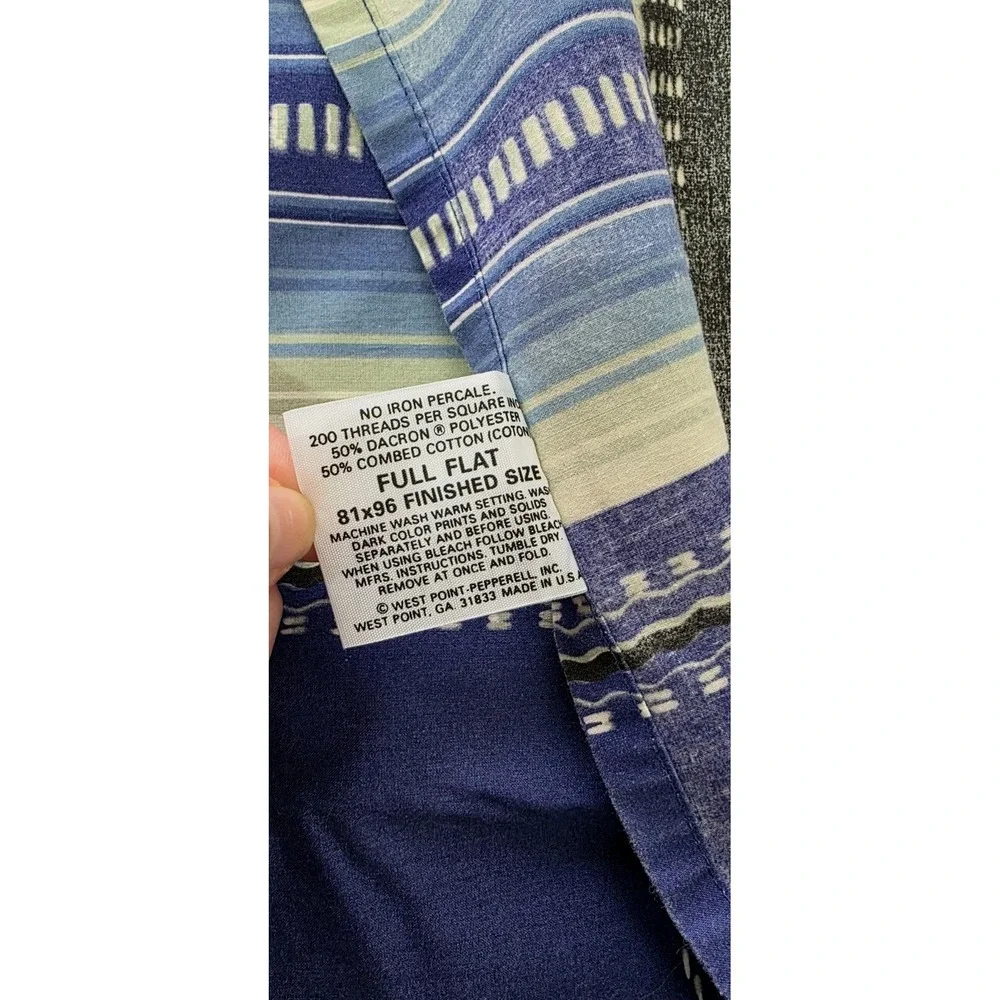 Atelier‎ Martex Flat Sheet Full Flat Noche Blue Aztec Southwestern Boho Luxury