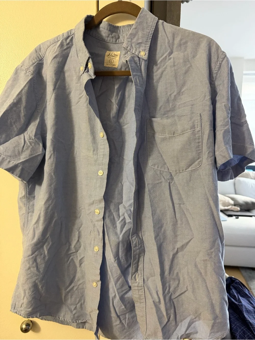 J. Crew Light Blue Short-Sleeve Oxford Button-Down Shirt size L
