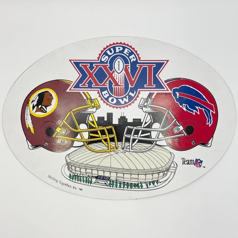 Vintage Super Bowl XXVI Large Magnet Washington Redskins vs Buffalo Bills 1992