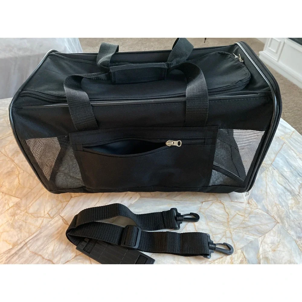 Black Soft Sided Pet Carrier Small Dog Cat Travel Bag with Mesh Windows Strap