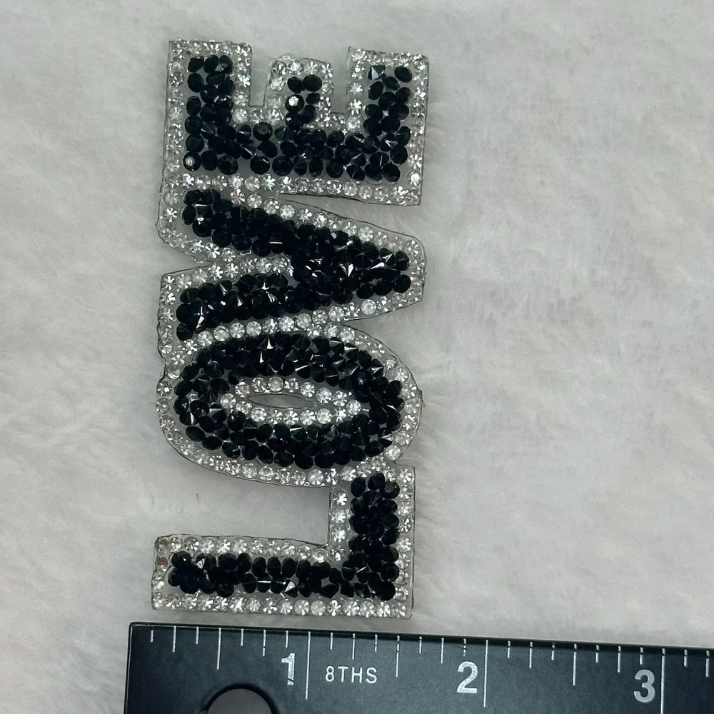 Rhinestone LOVE Patch OS Black Clear Crystal Iron On Applique DIY