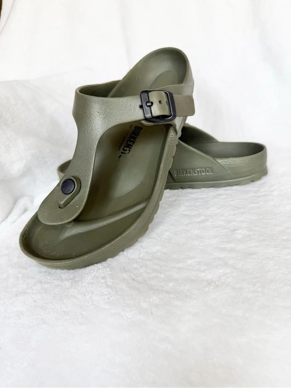 Birkenstock Sandals Mens 37 Olive Green Gizeh EVA Thong Flip Flop Casual Buckle