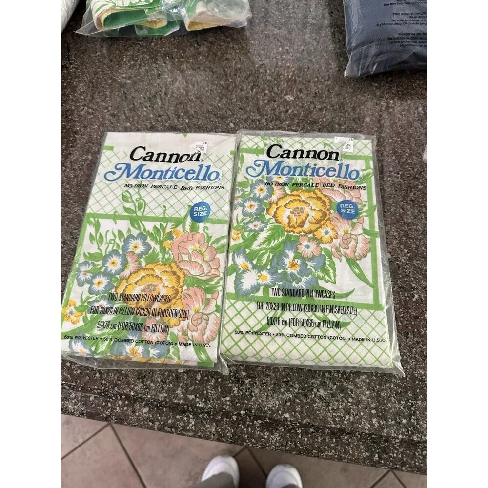 Vintage Cannon Monticello Percale  Fitted Bed Sheet (2) Sets Floral Dead Stock.