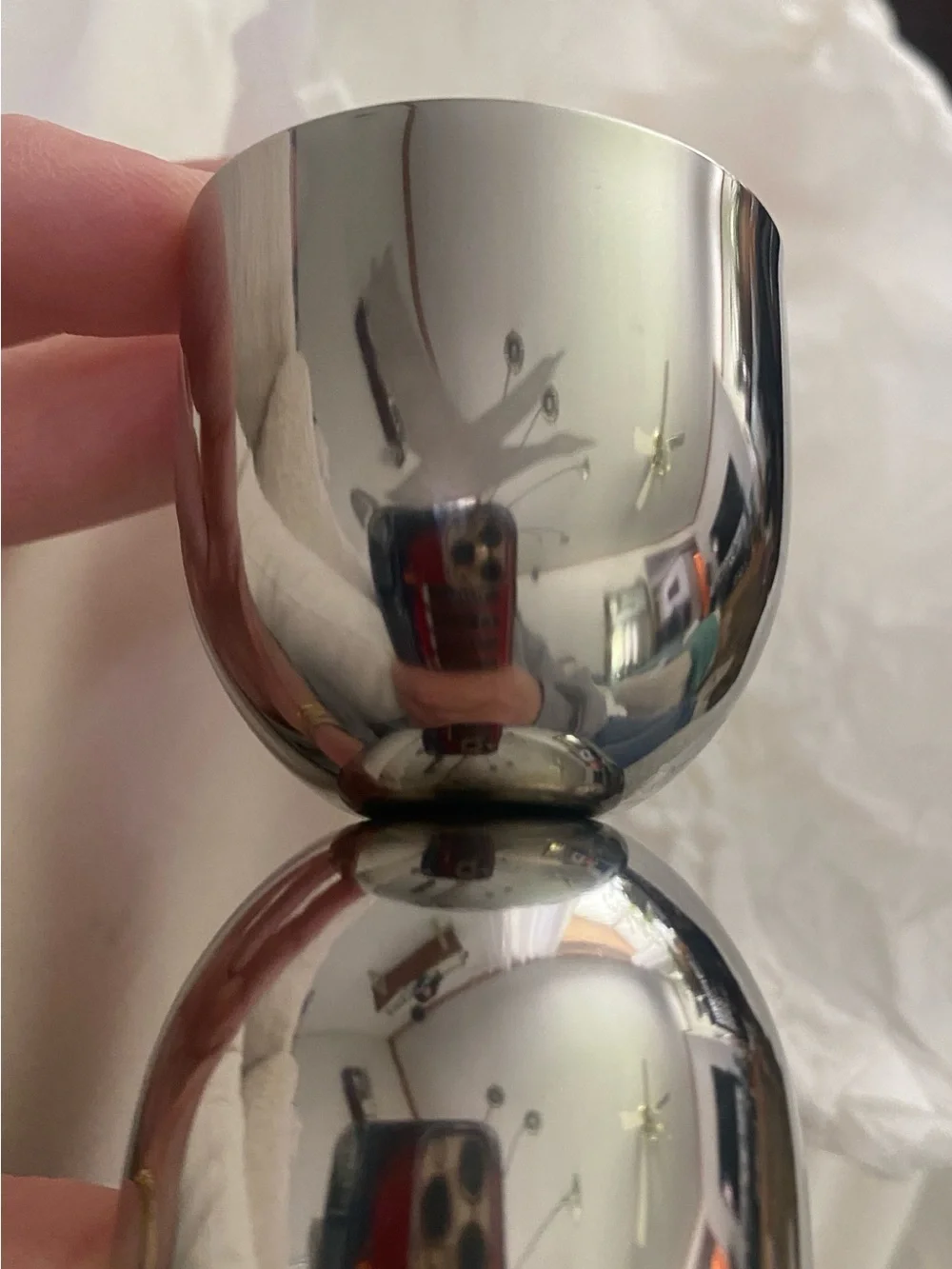 GREY GOOSE Polished Silver never used 2-sided Jigger with goose etching
