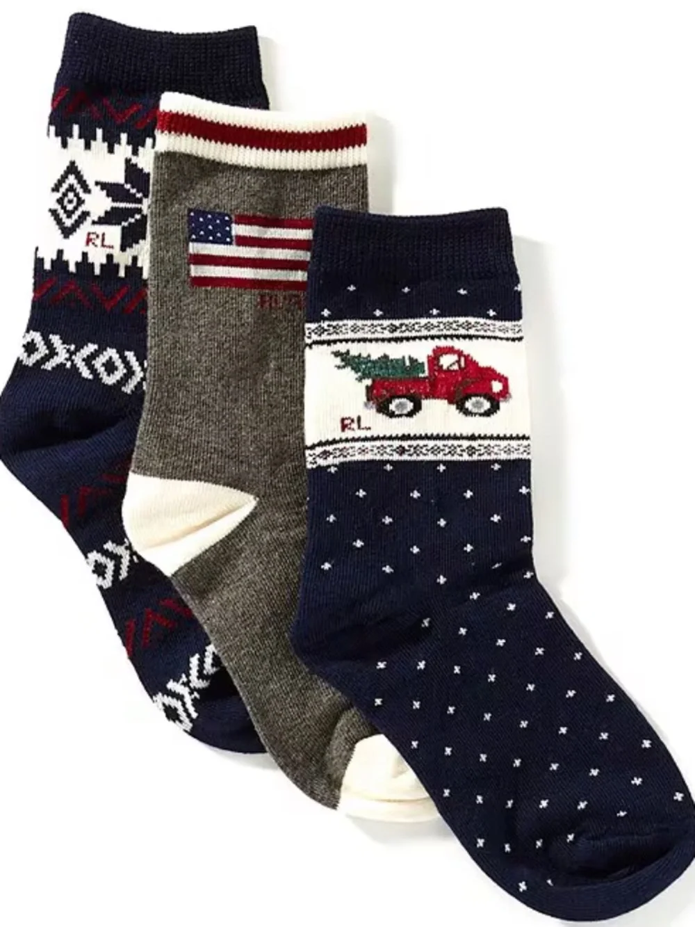 Polo Ralph Lauren Little/Big Boys Holiday Truck Socks 3-Pack (Boys 4-7) NWT