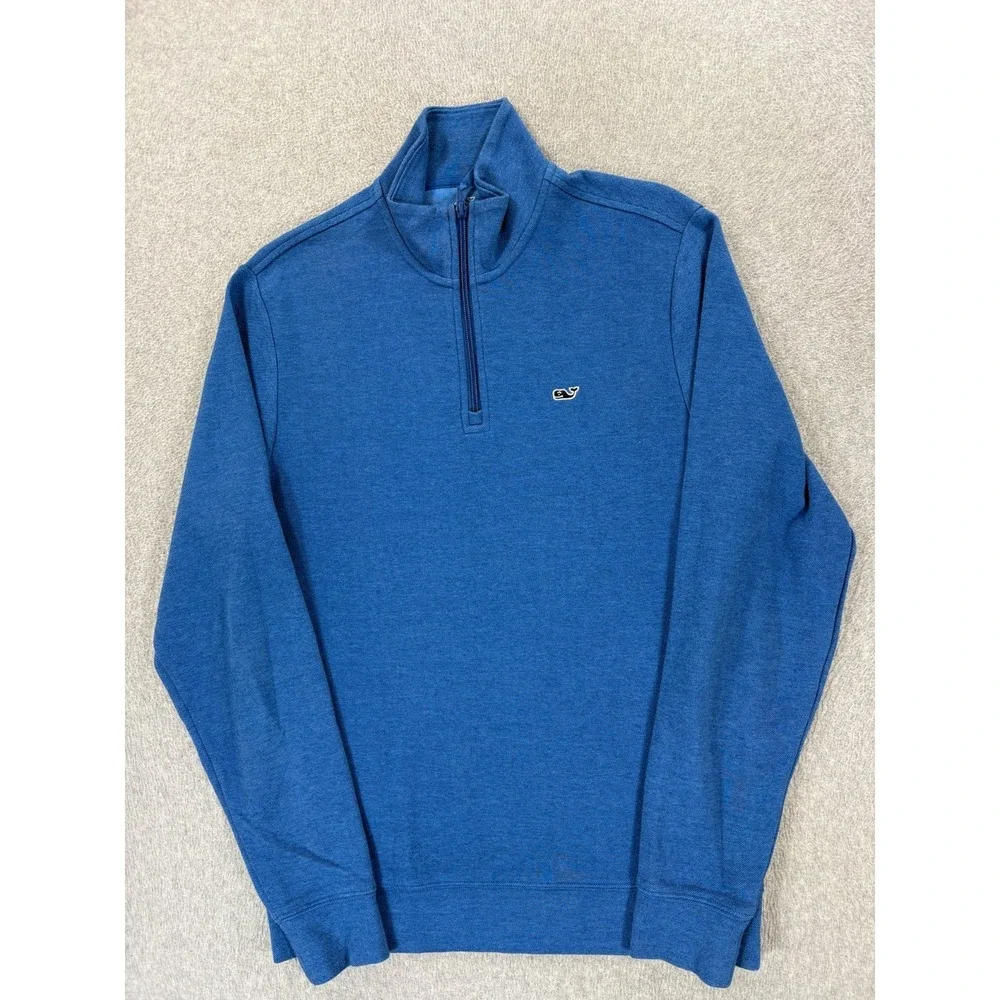 Vineyard Vines‎ Classic Whale 1/4 Zip Cotton Blend Sweater (Men's Small) Blue