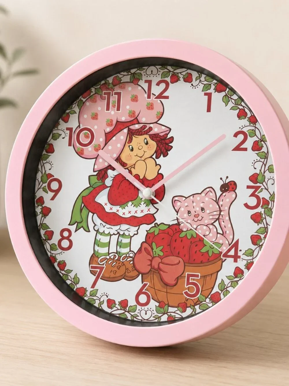 Pink Strawberry Shortcake Wall Clock Kids Room Decor