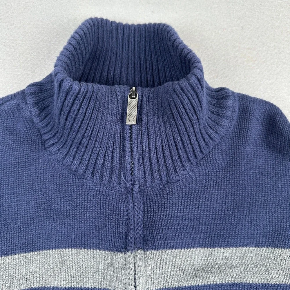 Kenneth Cole Reaction Mens XL Navy Blue Grey Stripe 1/4 Zip Cotton Sweater