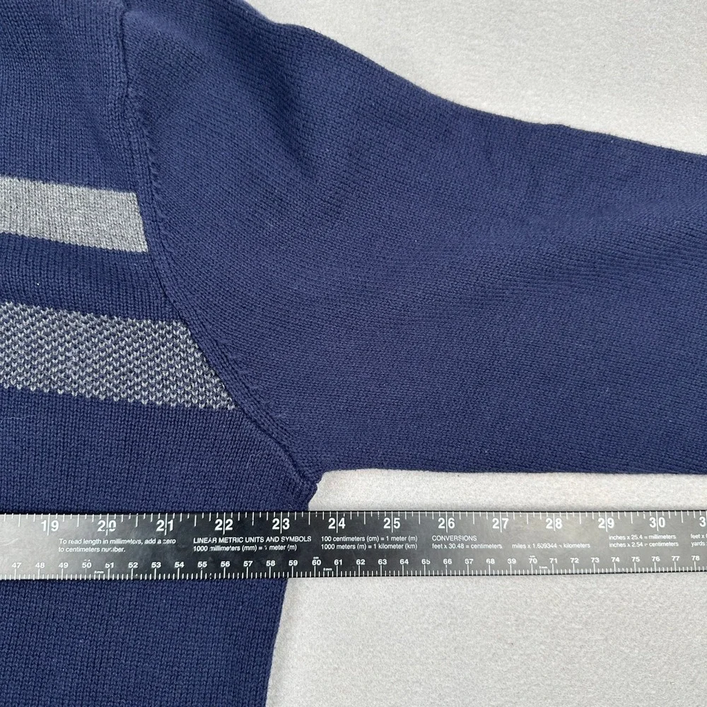 Kenneth Cole Reaction Mens XL Navy Blue Grey Stripe 1/4 Zip Cotton Sweater