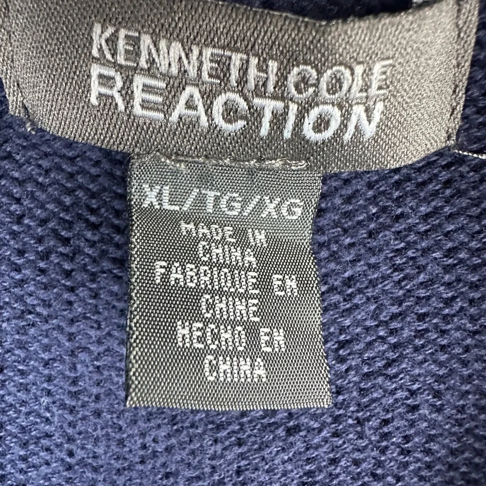 Kenneth Cole Reaction Mens XL Navy Blue Grey Stripe 1/4 Zip Cotton Sweater