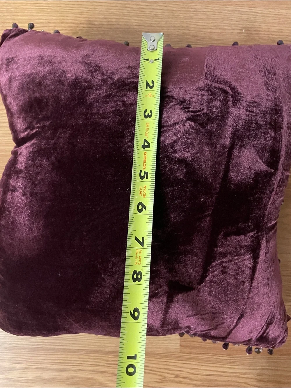 Plum Velvet Decorative Throw Pillow with Beaded Trim