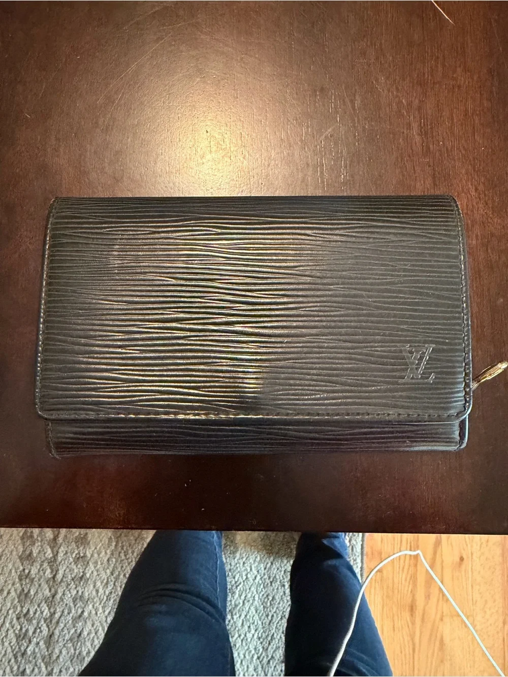 Authentic Louis Vuitton Black Epi Leather Clutch Wallet