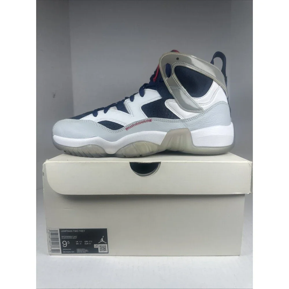 Men’s 9.5 Jordan Jumpman Two Trey sneakers White/Midnight Navy/University Red