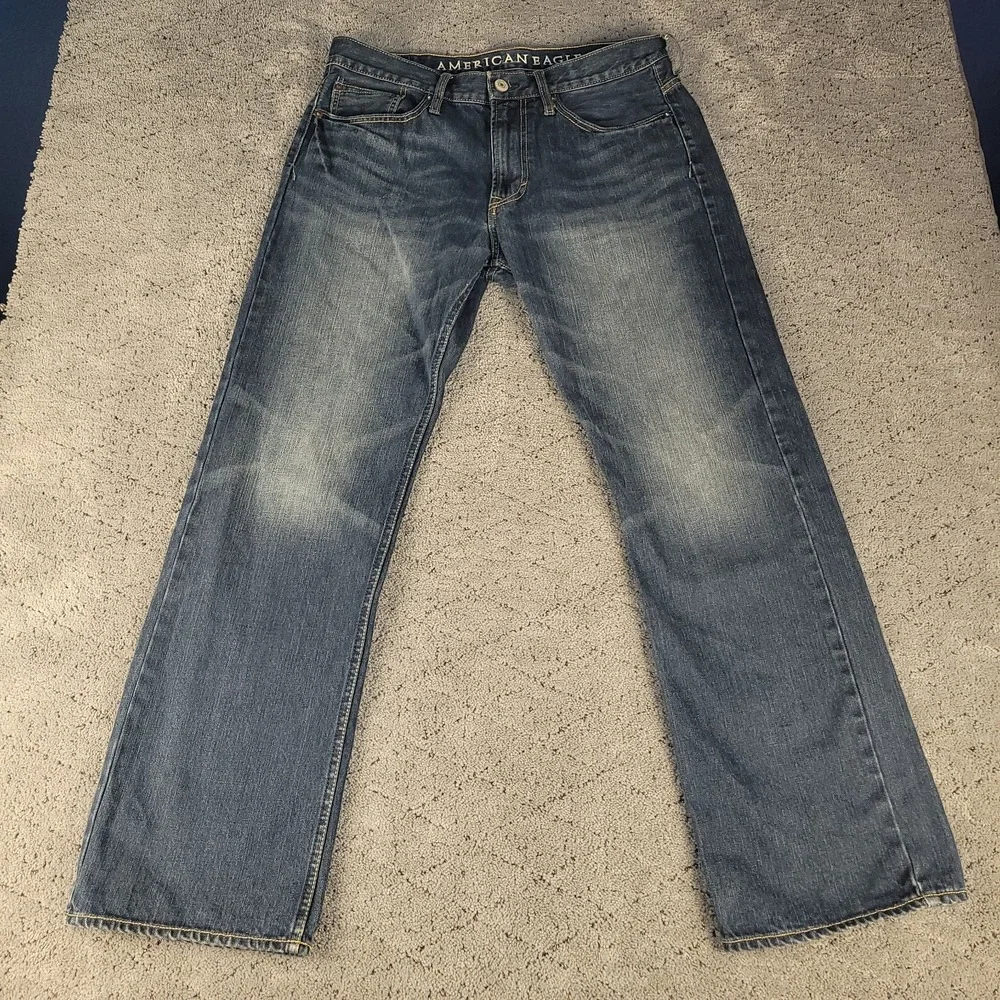 American Eagle Jeans Mens 33x32 Blue Relaxed Straight Mid Rise Dark Wash