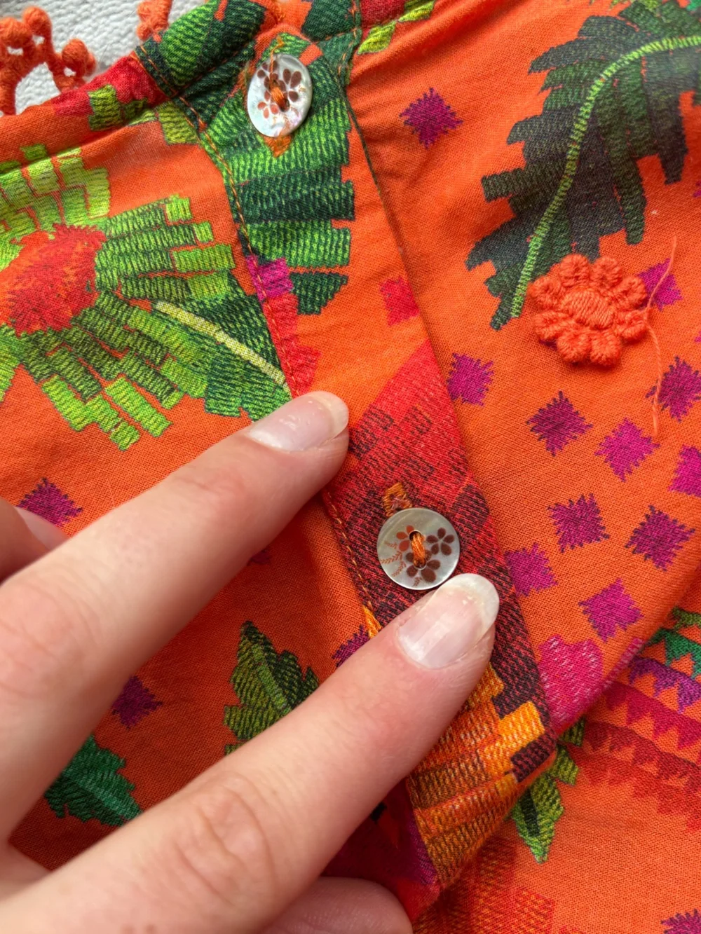 FARM RIO Cotton Blooming Garden Blouse Orange Floral Size Small