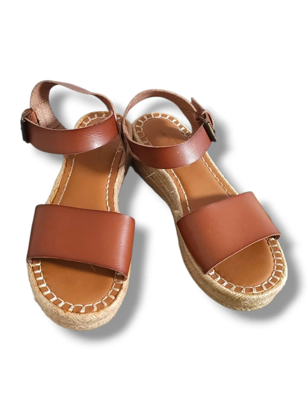 Universal Thread Cognac Leather Espadrille Platform Wedge Sandals Women's Size 8