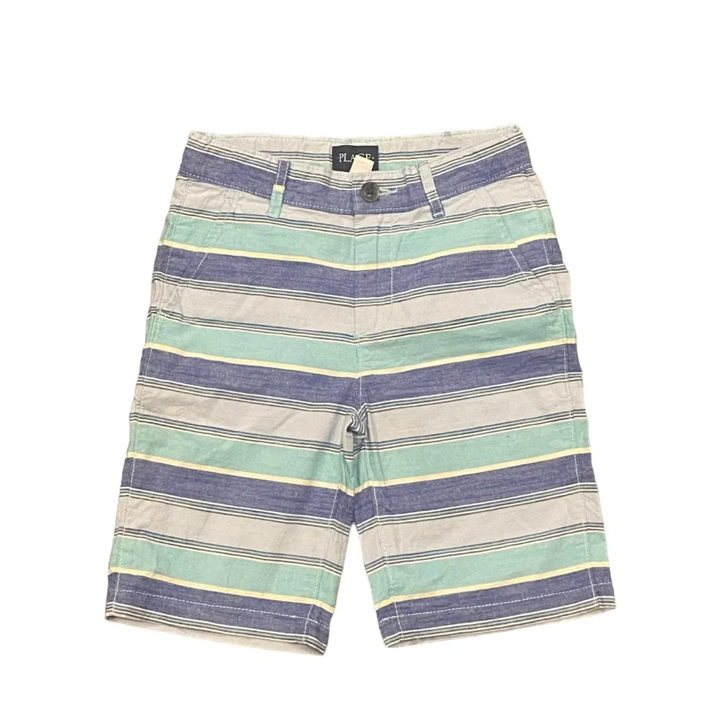 Childrens Place Boys Blue Striped‎ Shorts Size 7 Adjustable Waist