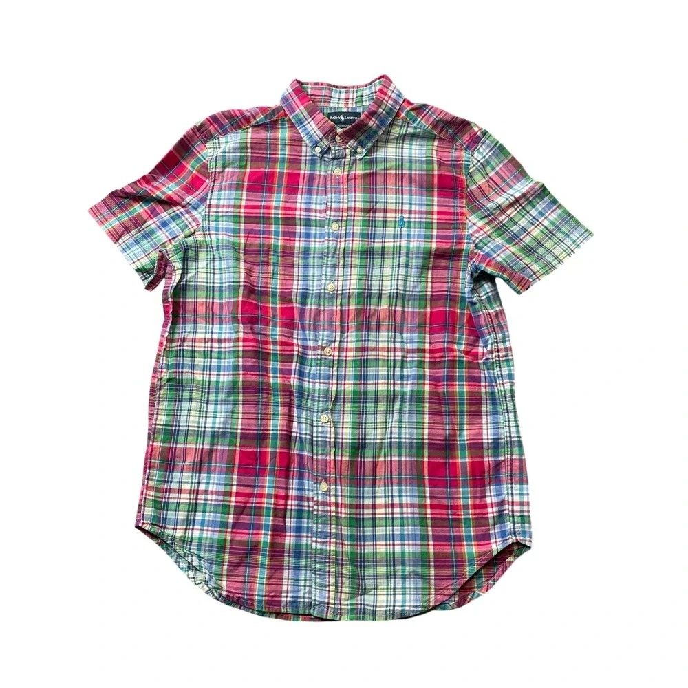 Ralph‎ Lauren Boys XL (18-20) Plaid Button Up Short Sleeve 100% Cotton