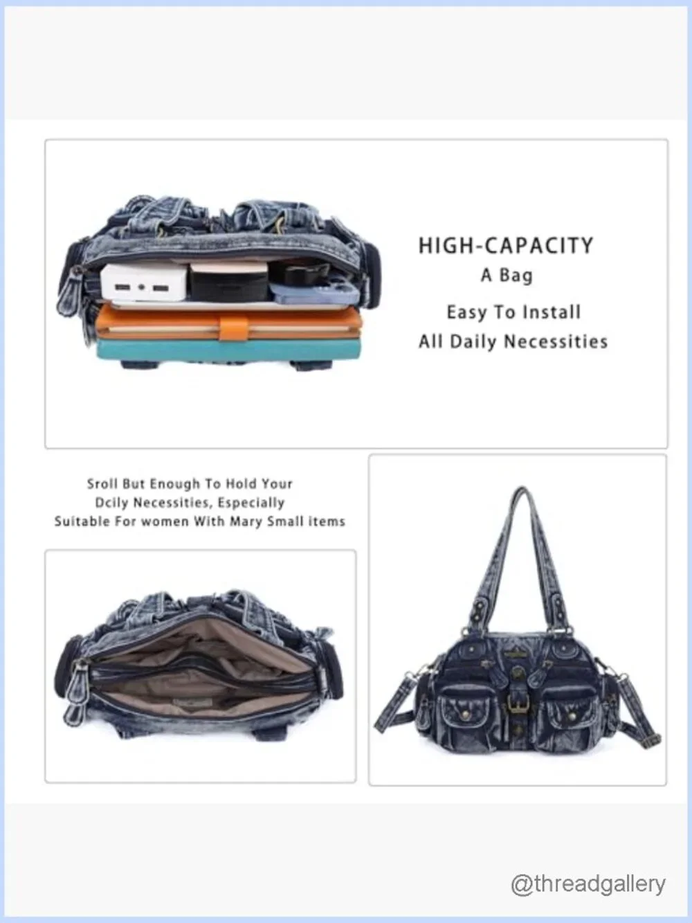 Hobo Crossbody Shoulder Bag Multipocket Soft Purse Removable Strap