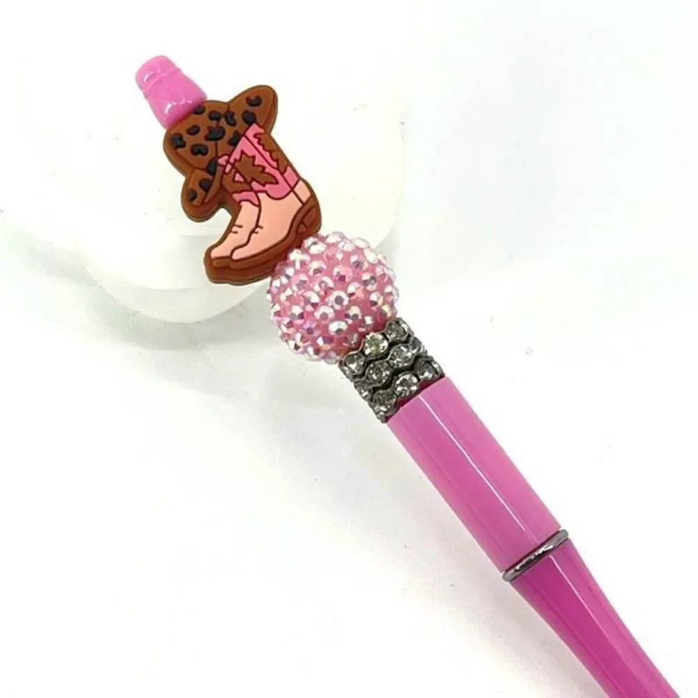 Cowboy boots hat country cowgirl handmade pen NEW beads rhinestone bling pink br