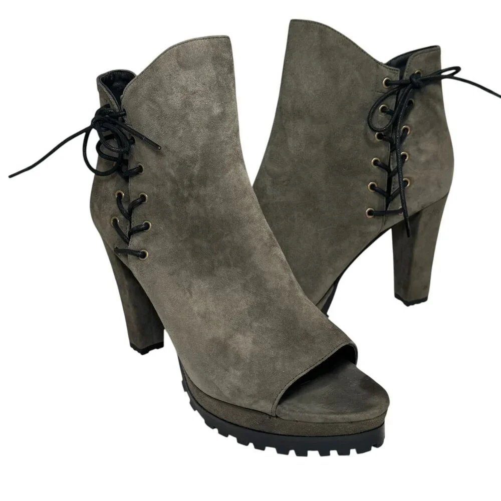 AllSaints Womens Boots Green/gray Olive‎ Suede Micaela Peep Toe Ankle size 10