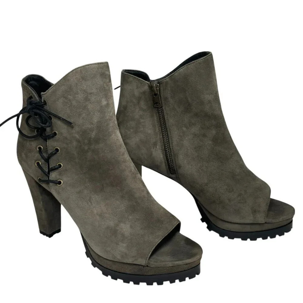 AllSaints Womens Boots Green/gray Olive‎ Suede Micaela Peep Toe Ankle size 10