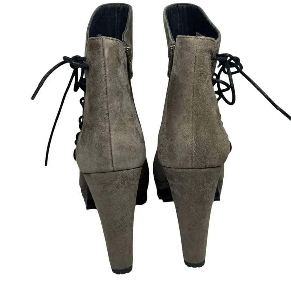AllSaints Womens Boots Green/gray Olive‎ Suede Micaela Peep Toe Ankle size 10