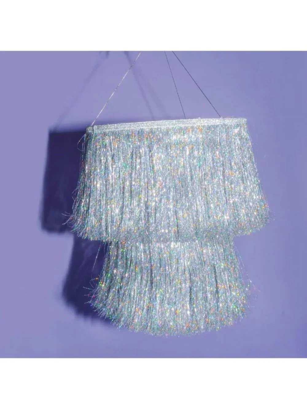 Iridescent Silver Foil Fringe Tinsel Chandelier | Bachelorette, Birthday & NYE