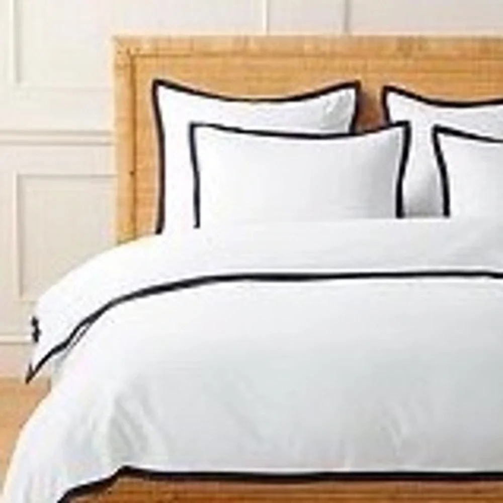 Serena & Lily Euro Pillow Shams White Navy Border Coastal Preppy 26x26 Set of 2