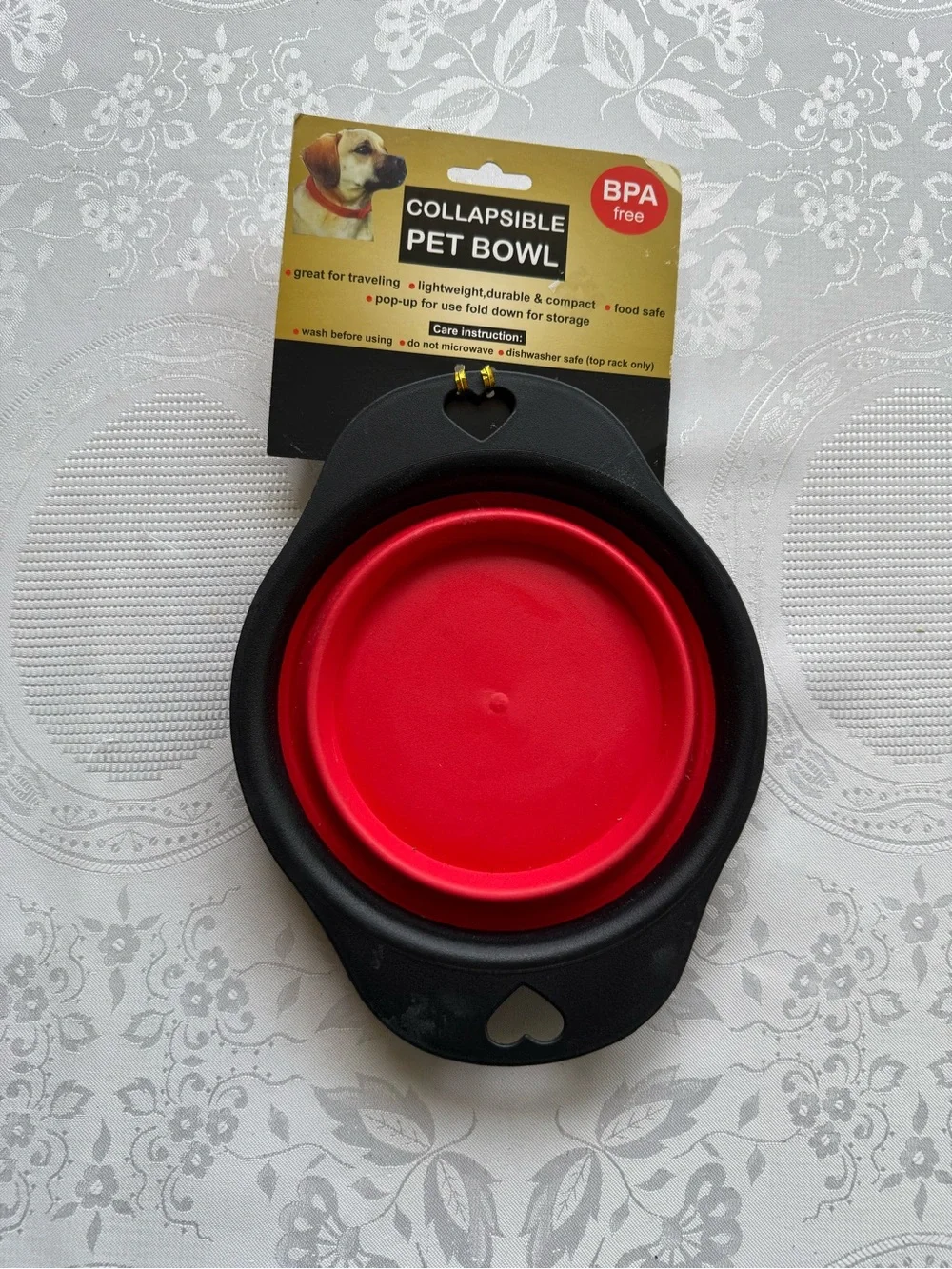 Collapsible Pet Bowl Black and Red BPA Free Lightweight Durable Compact
