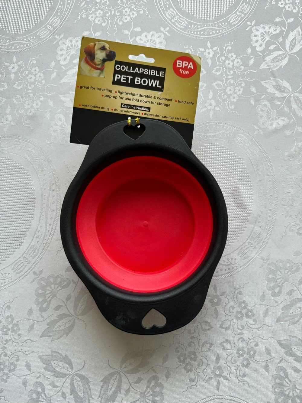 Collapsible Pet Bowl Black and Red BPA Free Lightweight Durable Compact