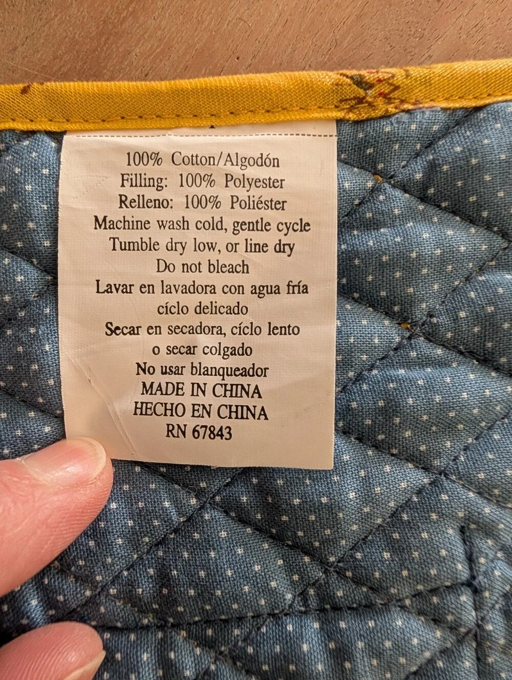 French Provencal Quilted 100% Cotton Table Runner Yellow & Blue