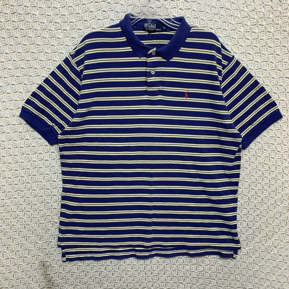 Polo Ralph Lauren Polo Shirt Striped Men's  XL Blue‎ Yellow Short Sleeve