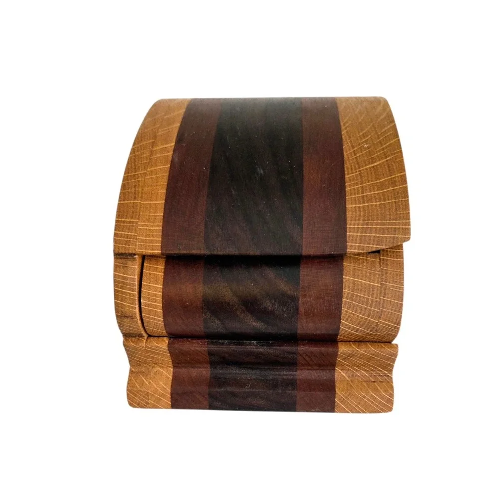 Handcrafted Artisan Bandsaw Wooden Jewelry Trinket Box Smooth Rounded Wood Grain