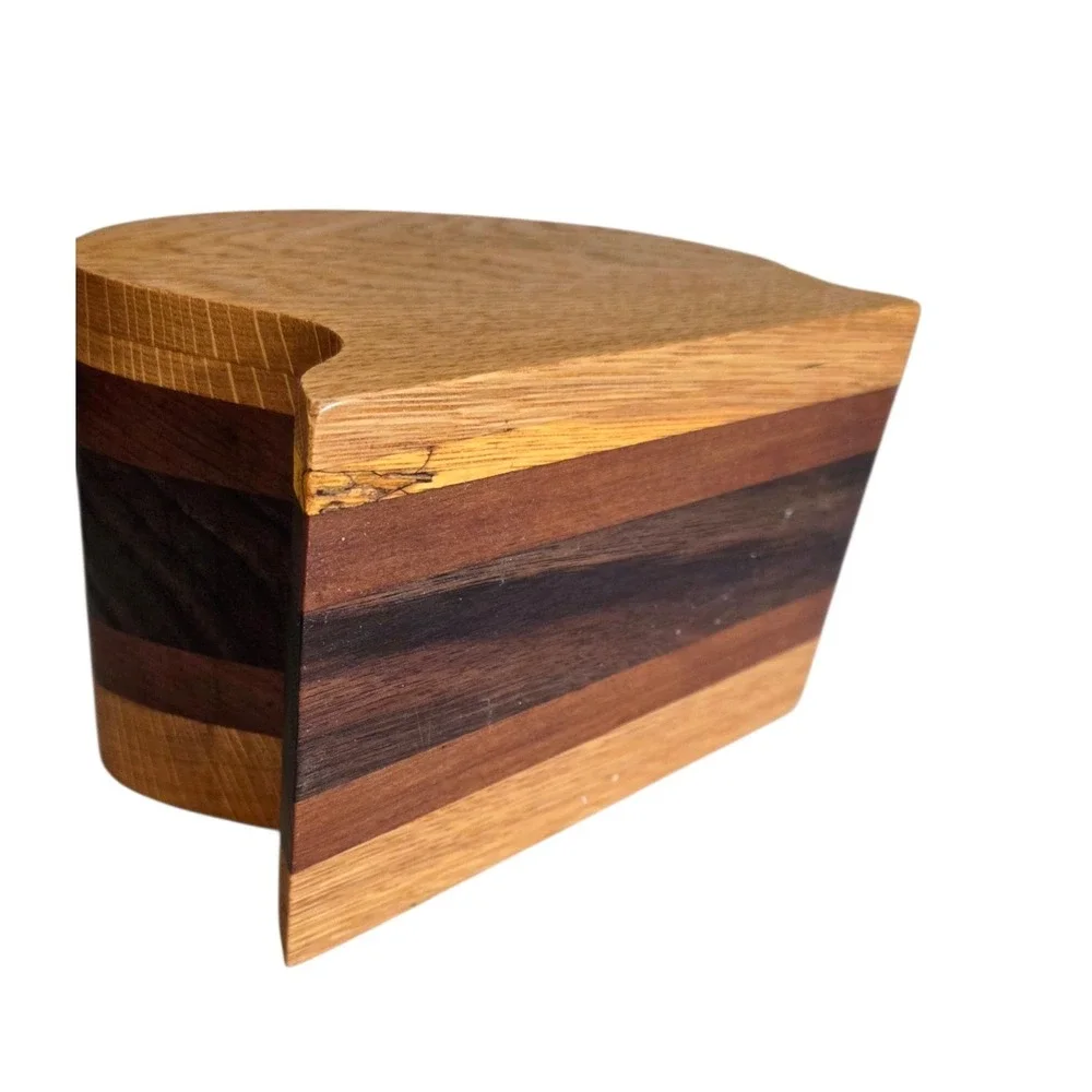 Handcrafted Artisan Bandsaw Wooden Jewelry Trinket Box Smooth Rounded Wood Grain
