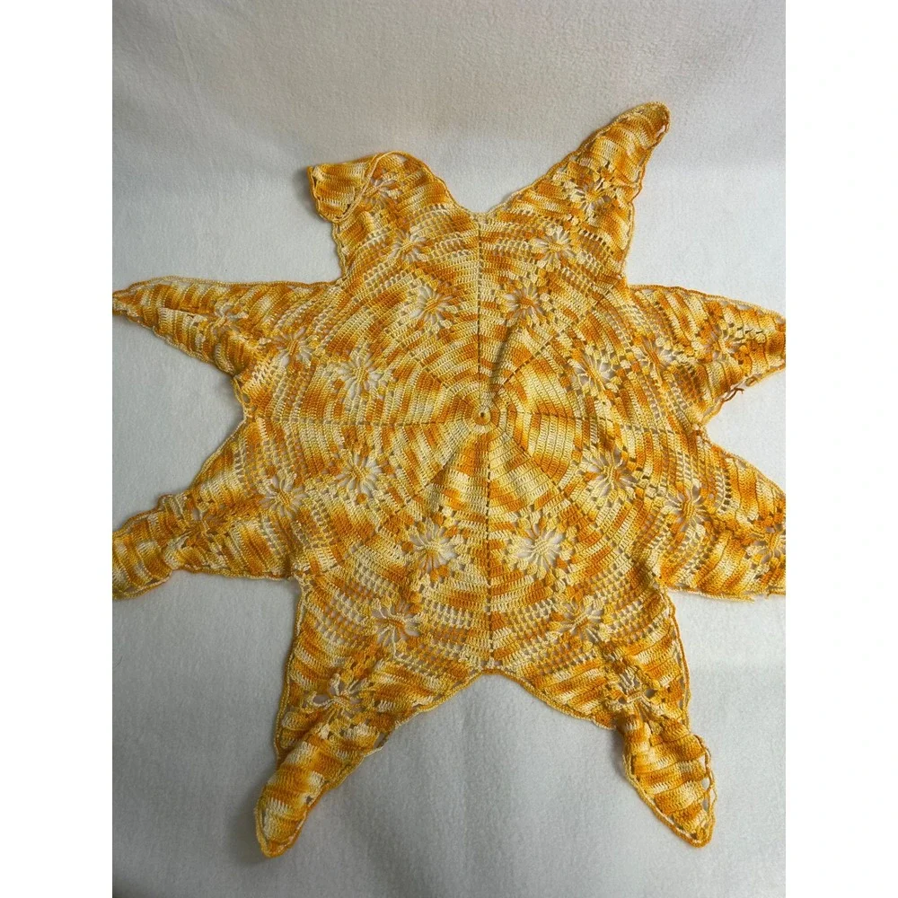 Boho Cottagecore Handmade OS Yellow Orange Crochet Star Sunburst Doily