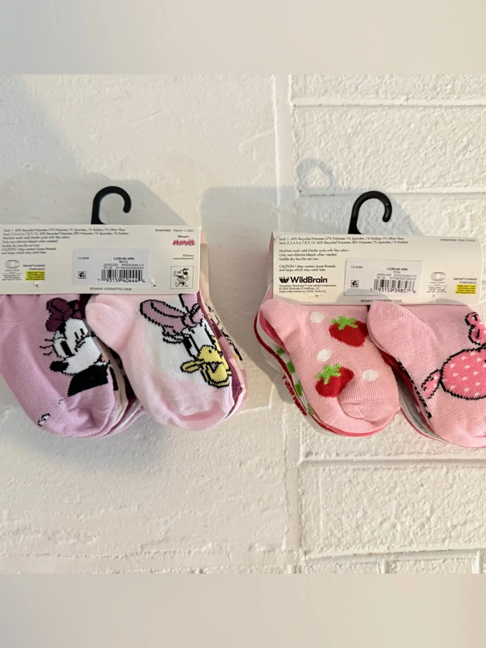 Disney Minnie & Strawberry Shortcake Pink and White Toddler Socks - 2 Pack