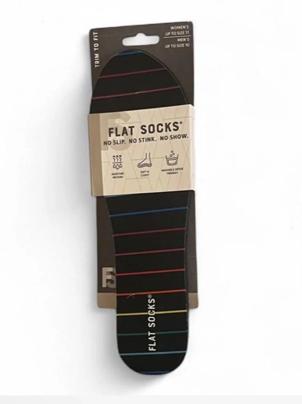 Flat socks No-Show Liner Socks - Black with rainbow Stripes