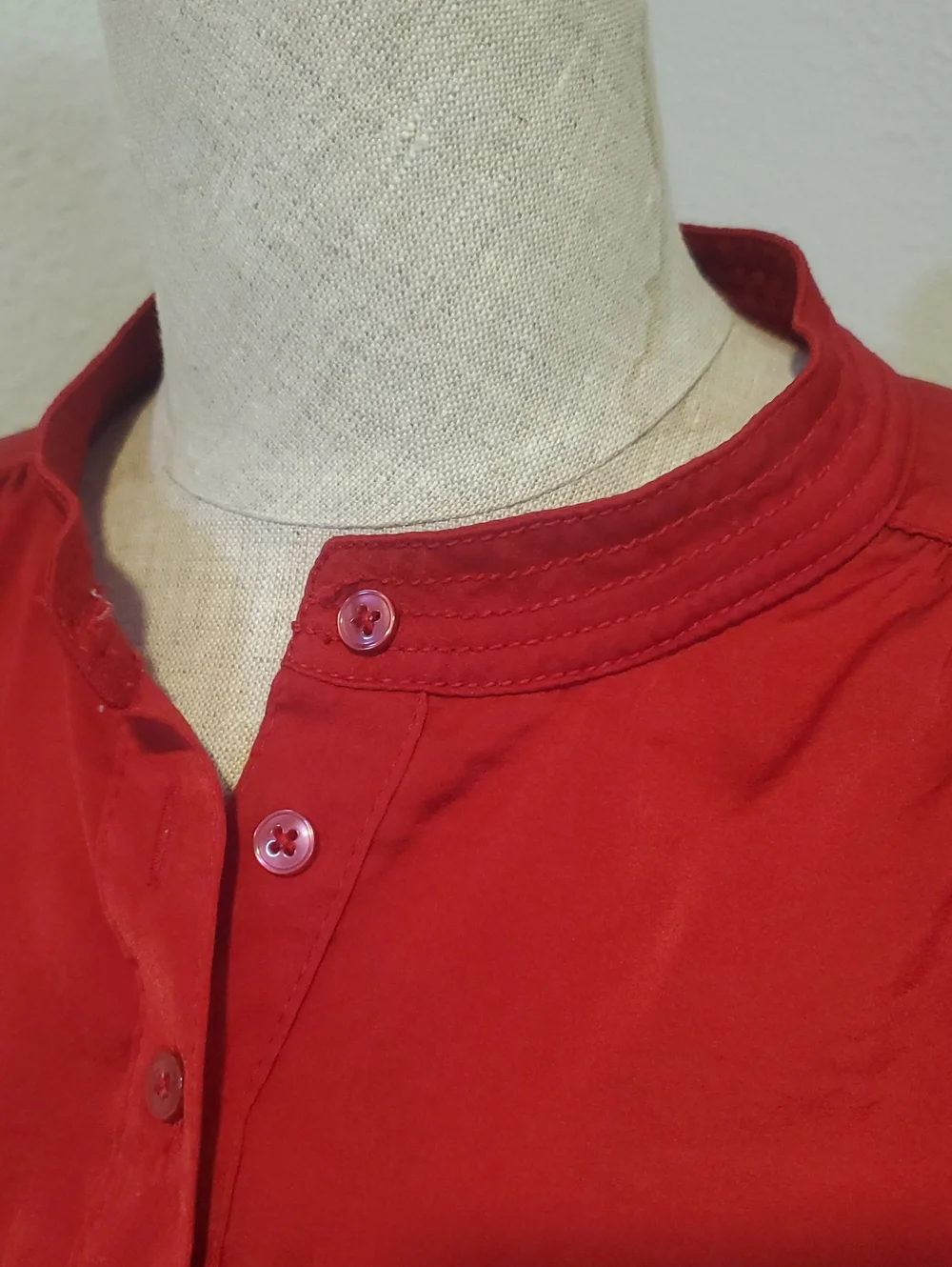 Banana Republic Womens Red Button-Front Mandarin Collar Blouse